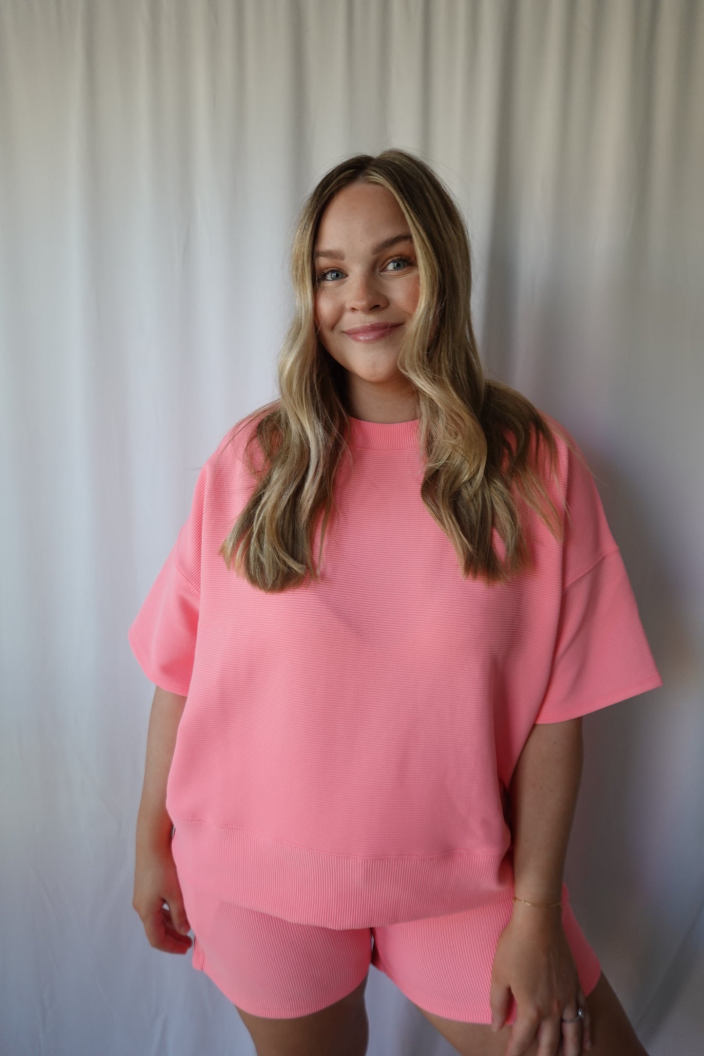 Pink Ribbed Shorts Set