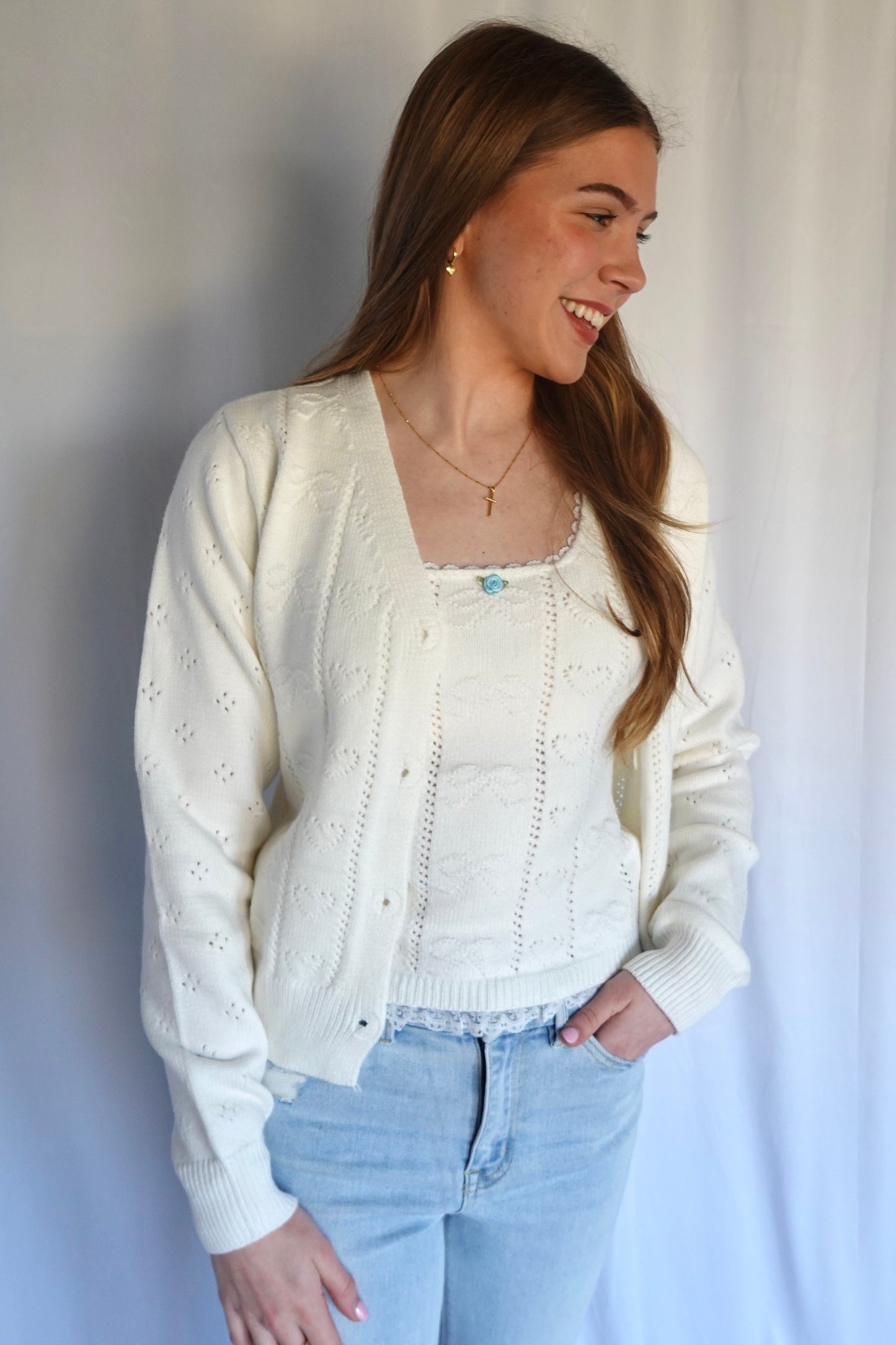 POINTELLE CARDIGAN & TANK SET