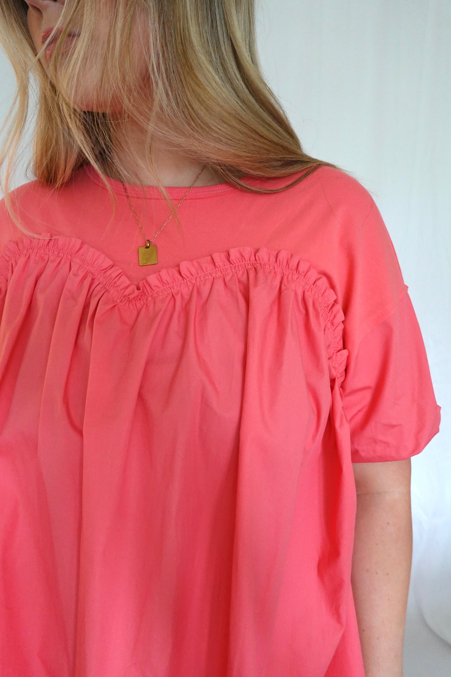 Poplin & Knit Jersey Babydoll Mini Dress