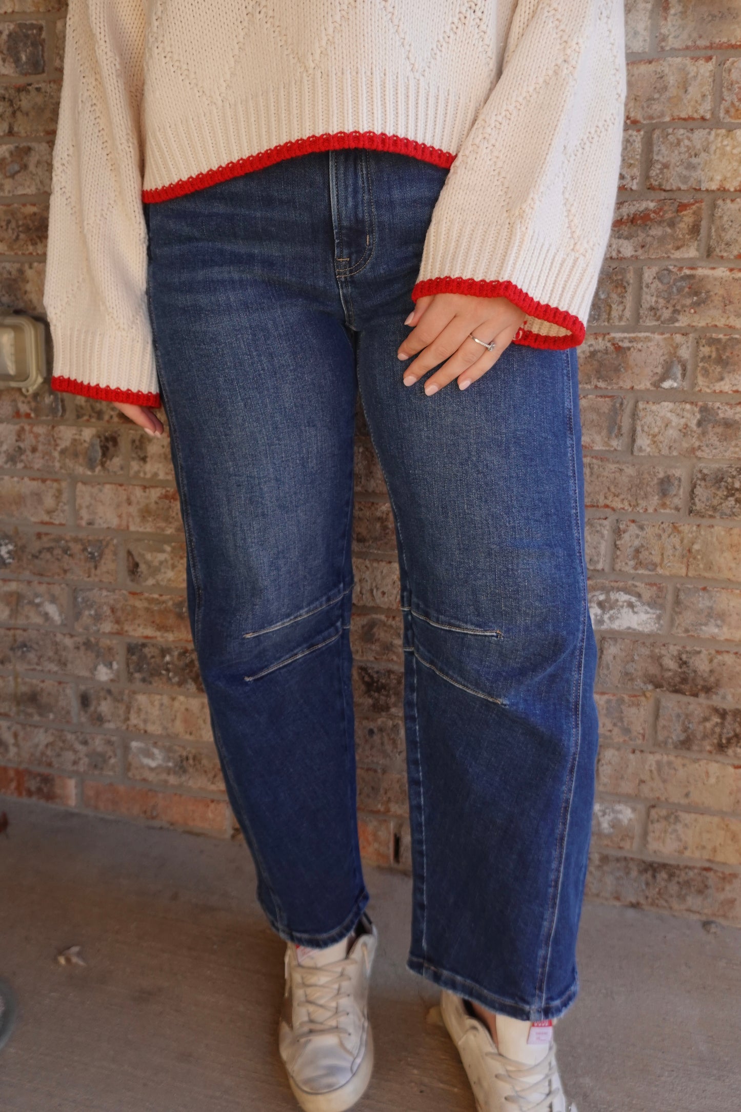 Stretchy Dark Wash Barrel Jeans