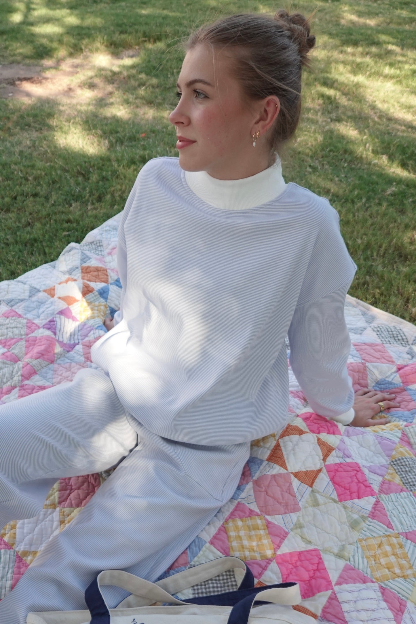 Striped Mock-neck SET