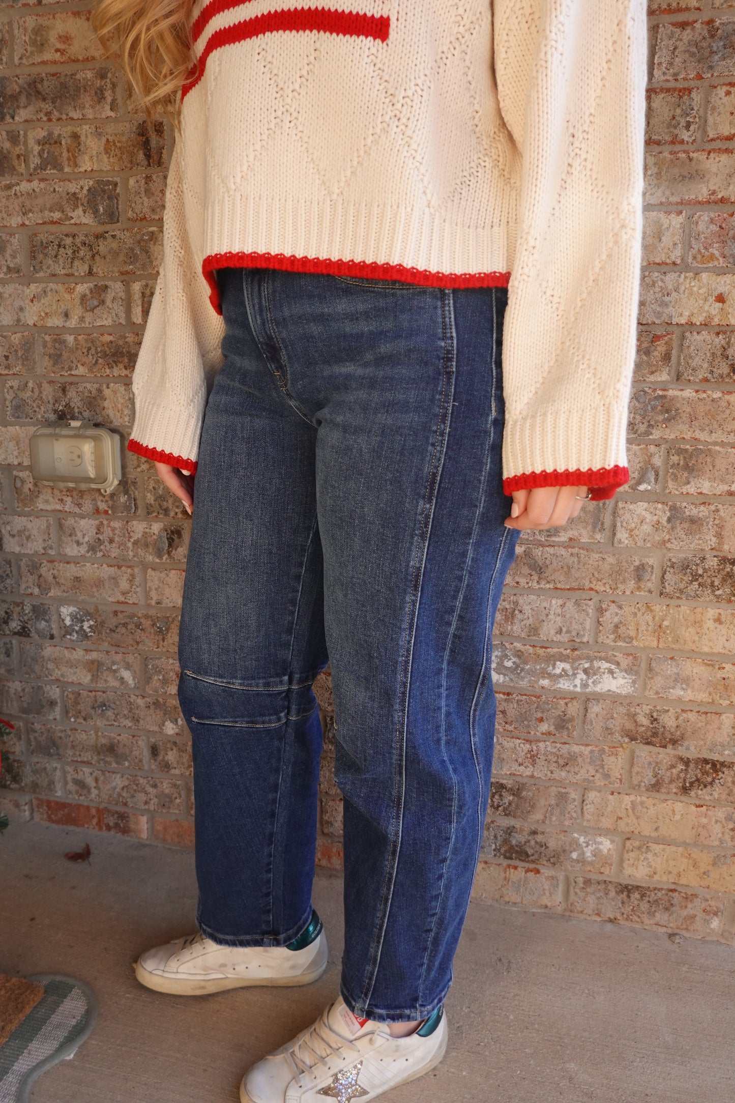 Stretchy Dark Wash Barrel Jeans