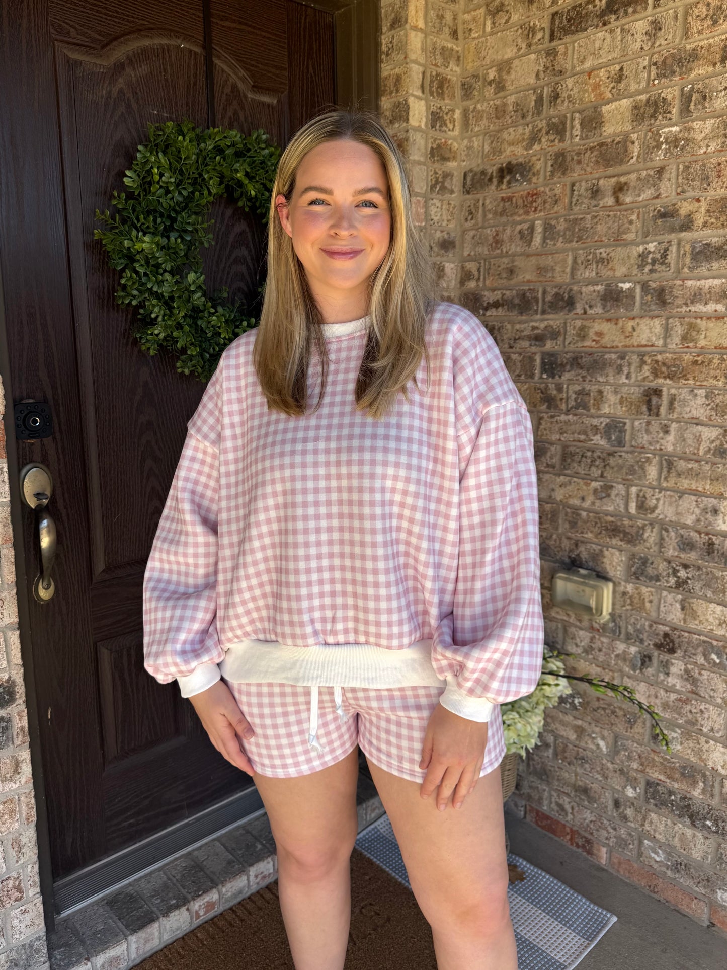 Gingham Shorts + Crew Set