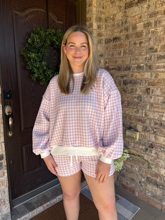 Gingham Shorts + Crew Set