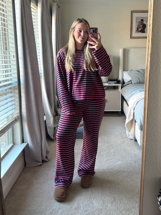 Navy + Pink Striped Lounge Set