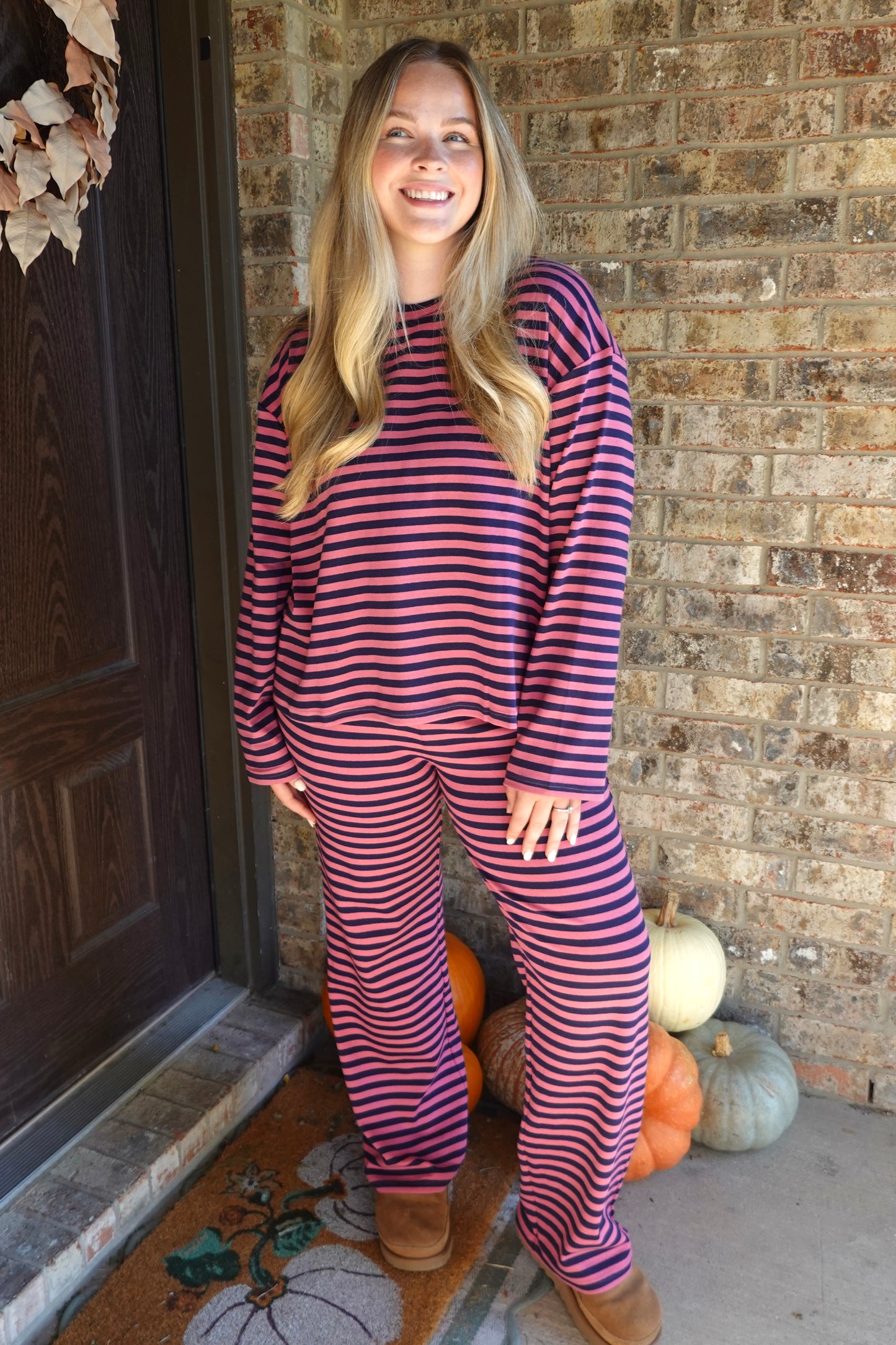 Navy + Pink Striped Lounge Set