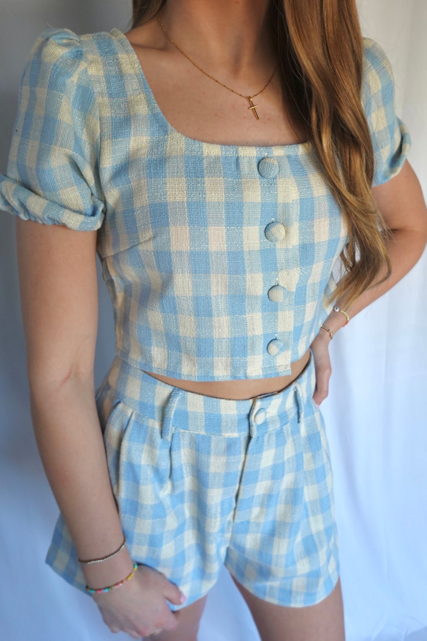 SKY GINGHAM SHORTS SET