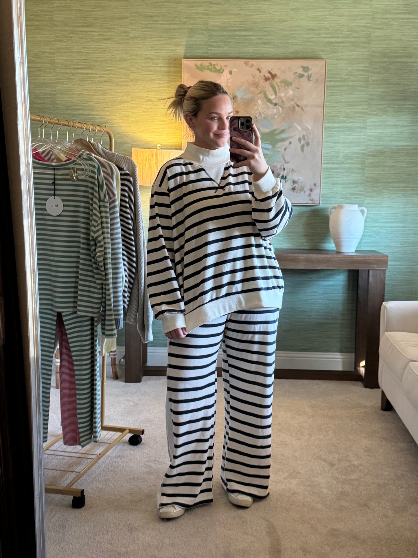 Navy + Cream Stripe Mock Neck Set