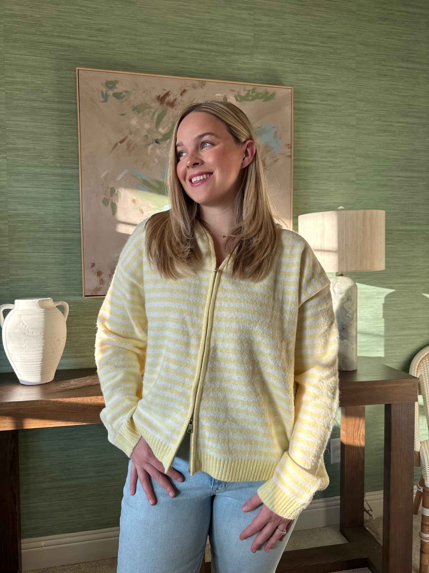 Yellow Striped Cardigan Hoodie