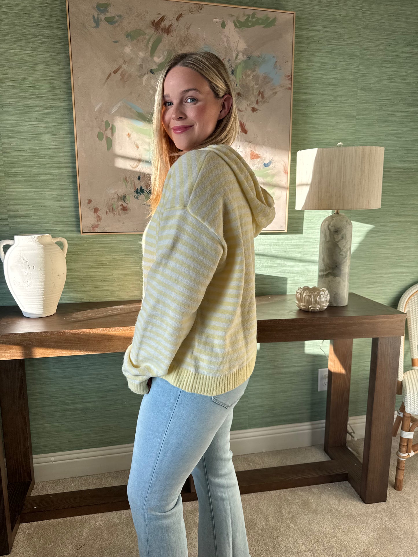 Yellow Striped Cardigan Hoodie